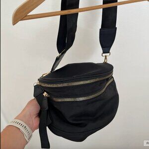 Black Nylon Belt Bag with Gold Detailing